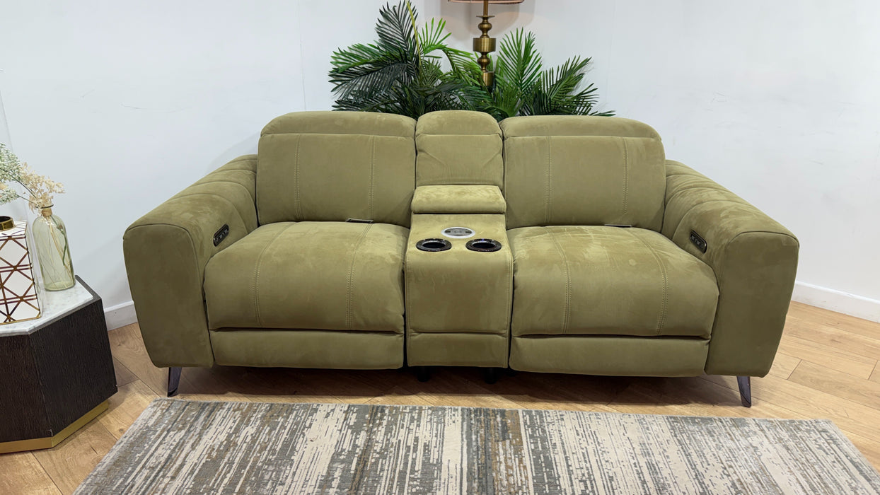 Sofology Allure Fabric 2 Seater Smart Console Power Recliner/Headrest in Lifestyle Nubuck Feel Moss