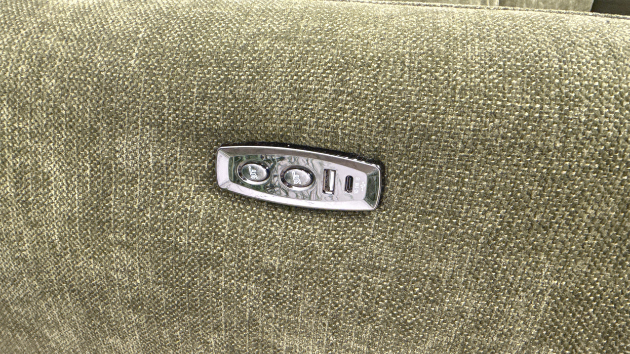 Sofology Larsen Fabric Asymmetrical 3 Seater Power Recliner/Headrest in Chunky Linen Look Chenille Olive