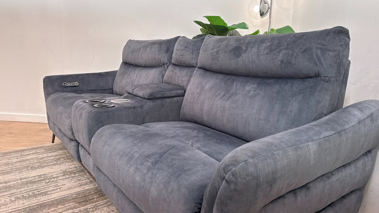 Sofology Renato Fabric 2.5 Seater Console Power Recliner in Heritage Velvet Granite