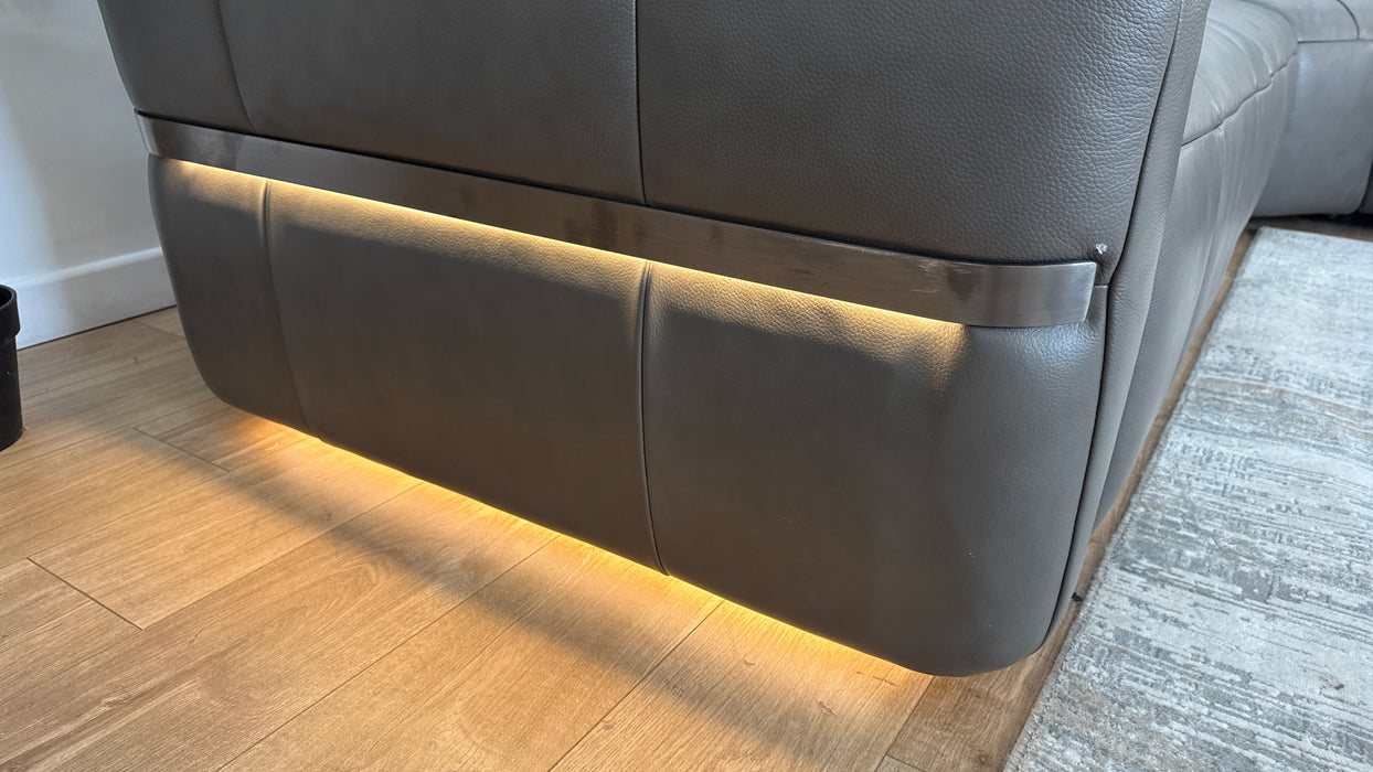 Sofology Lumiere Leather 3 Corner 1.5 Power Recliner/Headrest Heated Seat in Trusty Embossed Grey