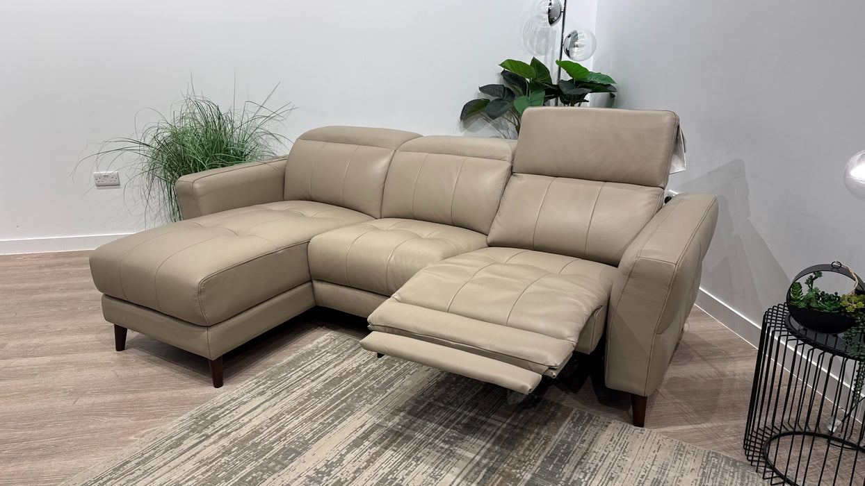 Sofology Jax Leather 4 Seater Chaise Power Recliner/Headrest in Trusty Embossed Stone
