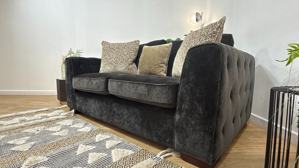 Sofology Valentina Fabric 2 Seater Foam Seats Pillow Back in Luxury Deep Pile Chenille Slate Mix