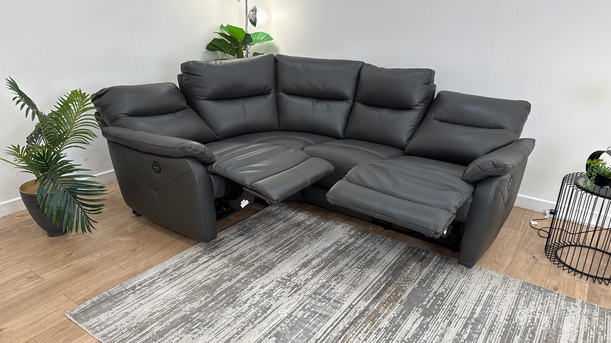 Sofology Albion Leather 1 Corner 2 Power Recliner in Charcoal