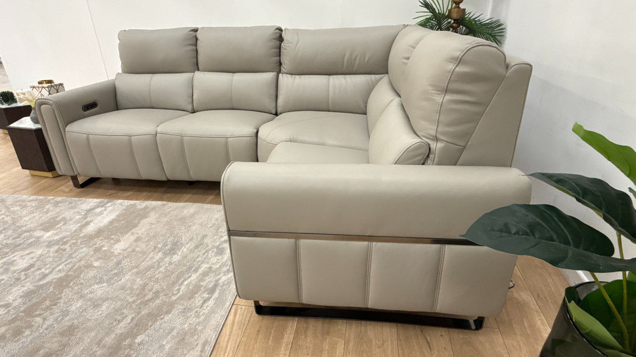 Sofology Ravello Leather 2 Corner 1 Power Recliner in Trusty Embossed Light Grey