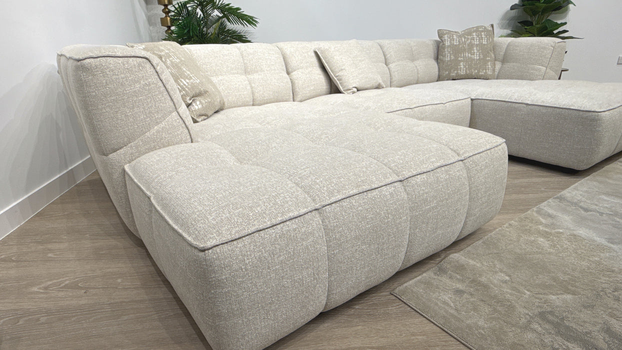 Sofology  Moritz 4 Seater Double Chaise Fabric Sofa in Chenille Natural