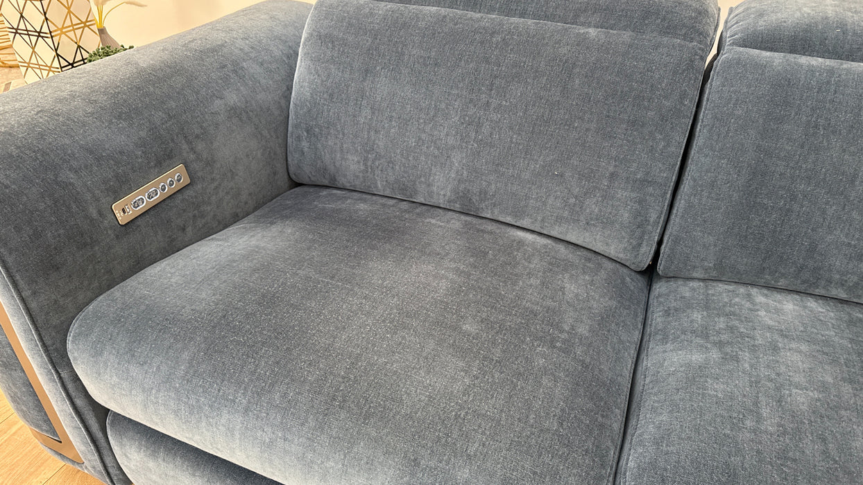 Sofology Plaza Fabric 3 Corner 3 Triple Power Recliner/Headrest in Relaxed Chenille Denim