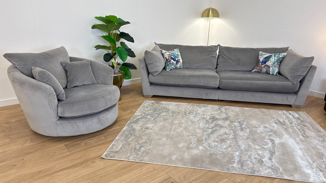 Tallulah 4 Seater Split - Fabric Sofa - Velvet Grey All Over with matching Swivel Chair