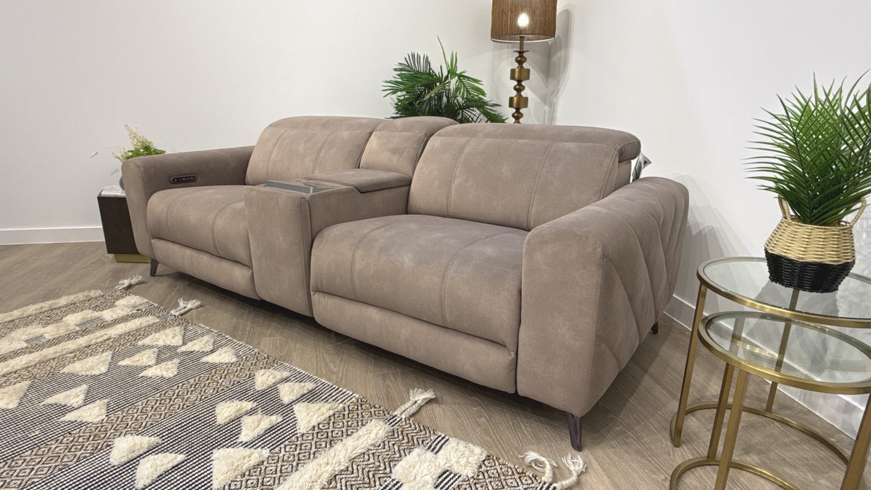 Sofology Allure Fabric 2.5 Seater Screen Console Power Recliner/Headrest Heated Seats Lumbar Support Speakers in Lifestyle Flecked Nutmeg