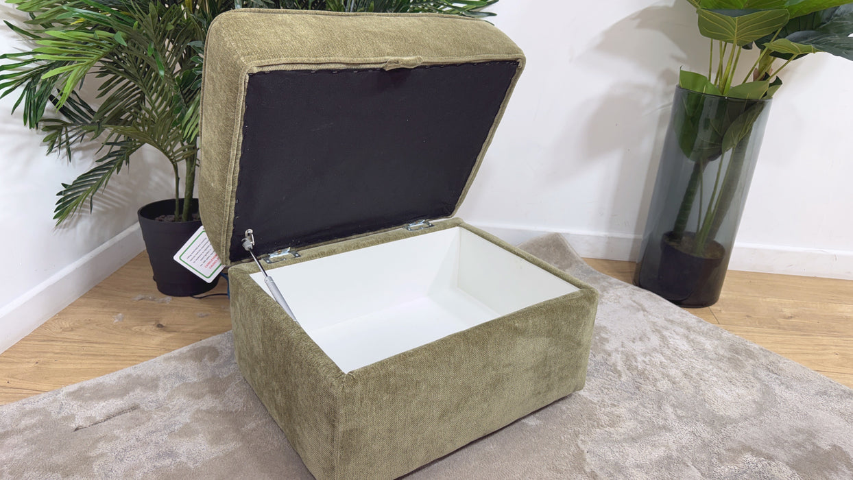 Sofology Georgio Fabric Storage Footstool Extra Flex Interior in Luxe Chenille Olive All Over