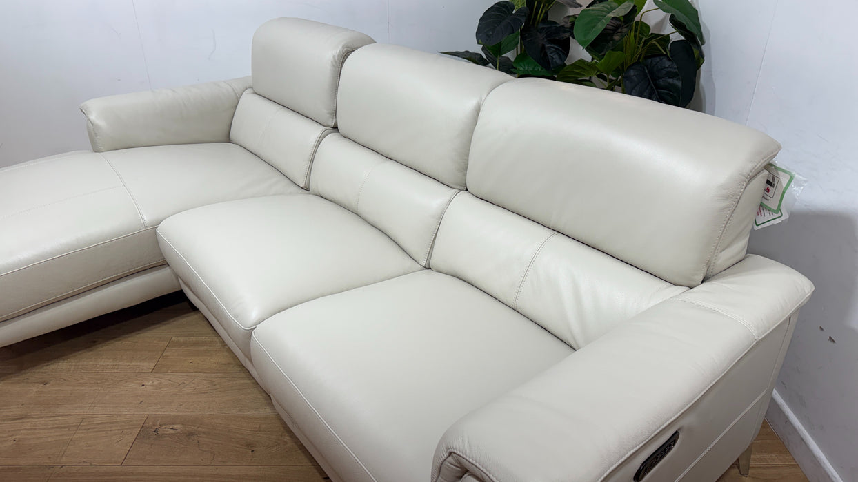 Sofology Illinois Leather Chaise 3 Seater Power Recliner/Headrest in Trusty Soft Sheen Mist