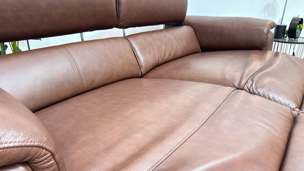 Sofology Fratelli Leather 2.5 Seater Power Recliner/Headrest in Trusty Embossed Chestnut