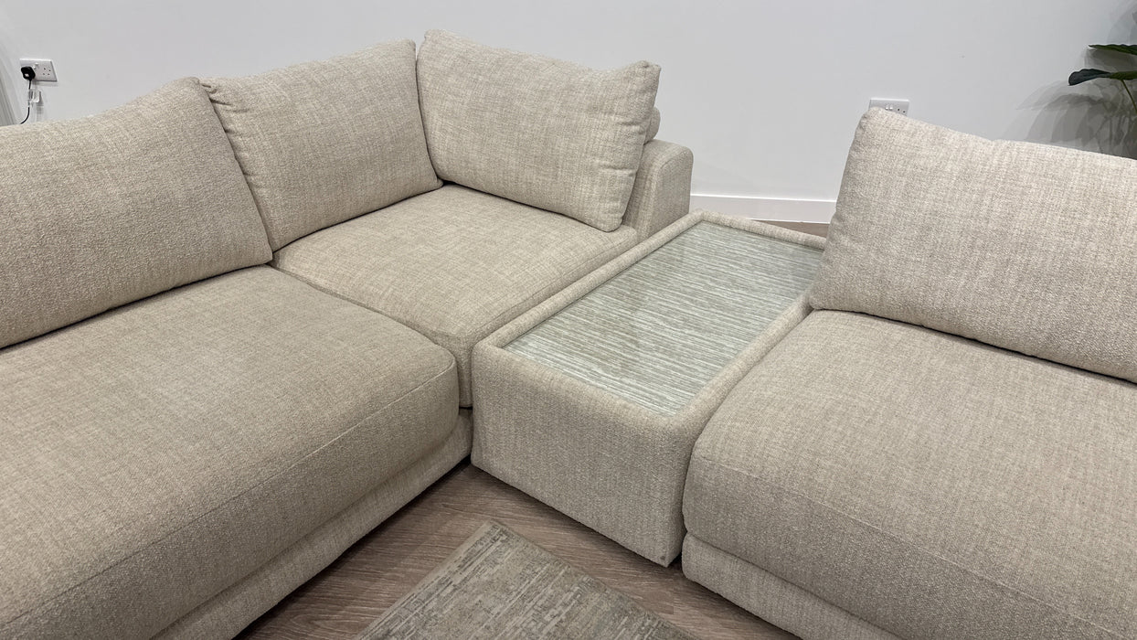 Sofology Amalfi Fabric Chaise 1 Corner Console 3 in Micro Flecked Boucle Natural Mix