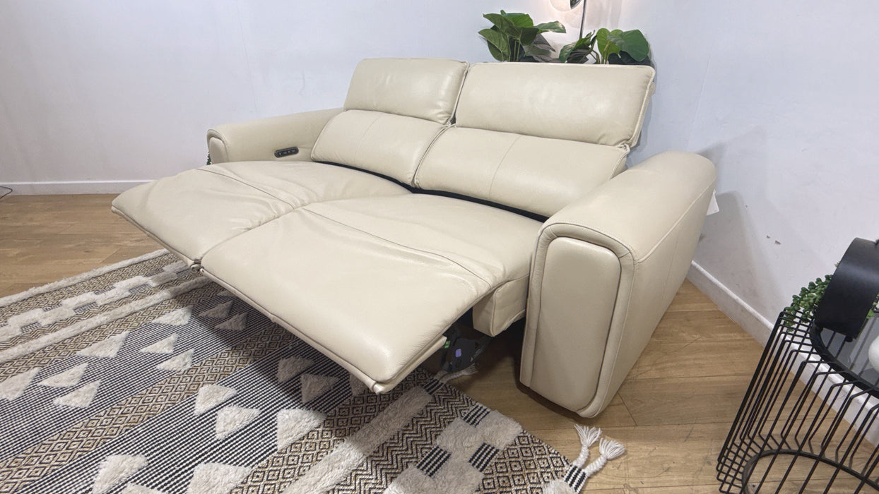 Sofology Premiere Leather 2.5 Seater Power Recliner/Headrest in Trusty Embossed Bone China