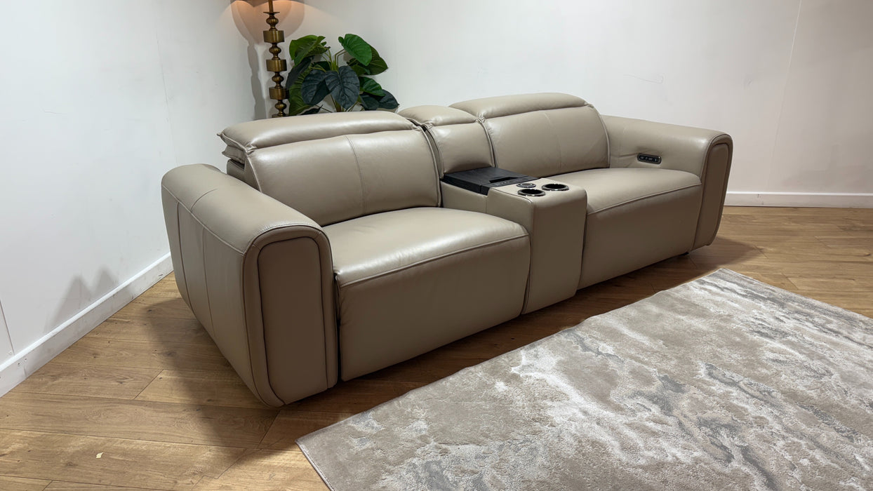 Sofology Premiere Leather 2.5 Seater Smart Console Power Recliner/Headrest in Trusty Embossed Stone
