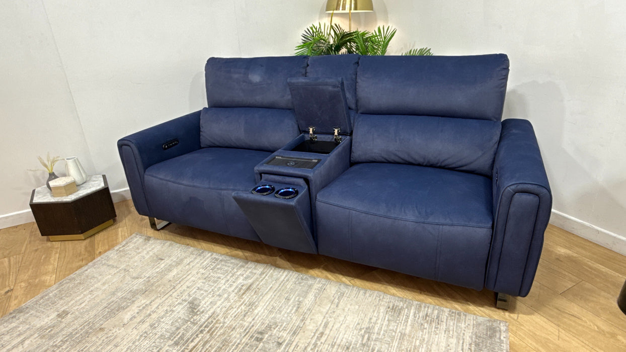 Sofology Ravello Fabric 2.5 Seater Console Power Recliner/Headrest Lumbar Support in Lifestyle Flecked Navy