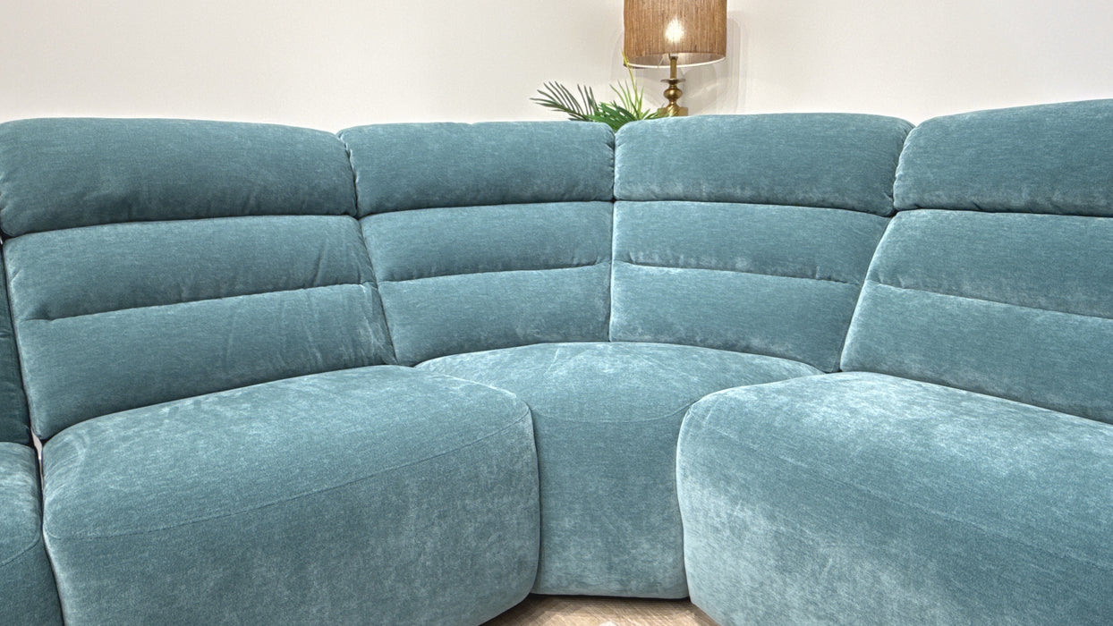 Sofology Radleigh Fabric 3 Corner 1.5 Power Recliner/Headrest Speakers in Peacock