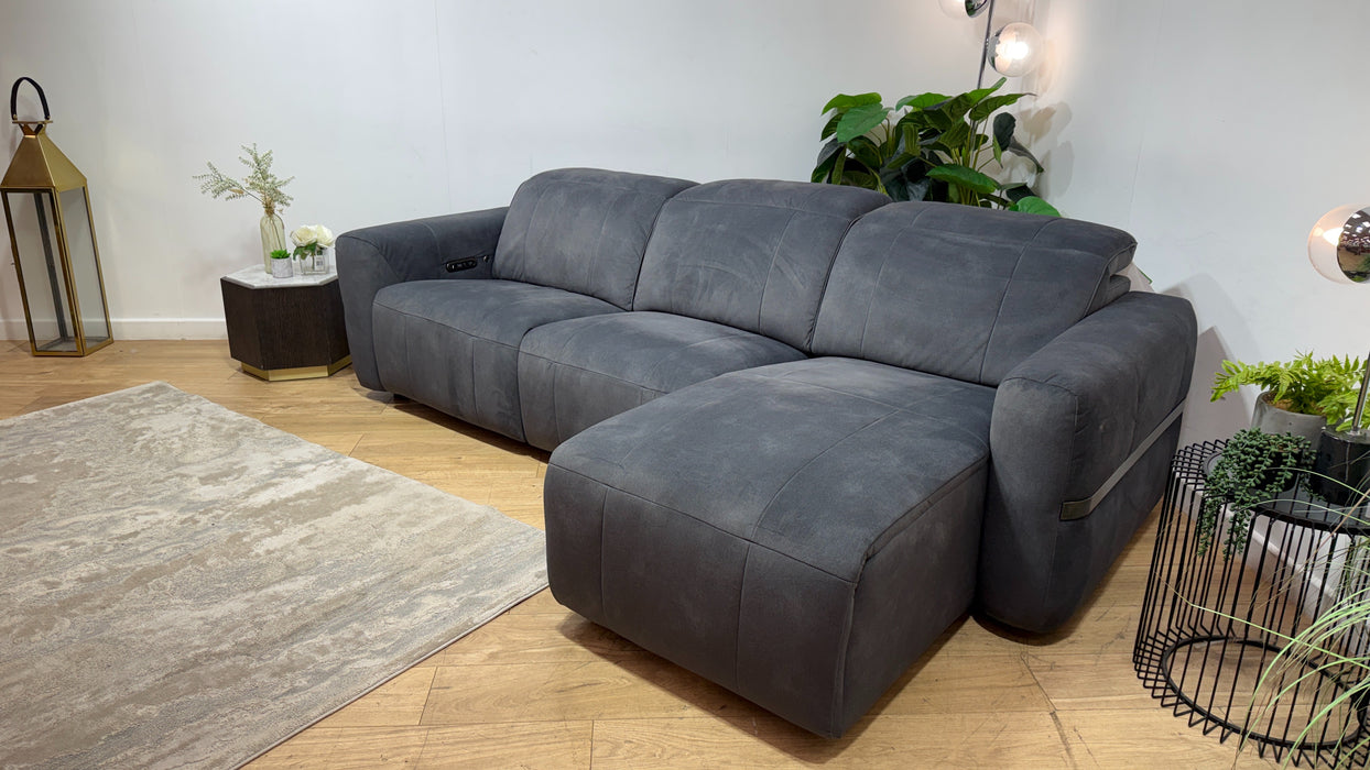 Sofology Lumiere Fabric 4 Seater Chaise Power Recliner/Headrest in Lifestyle Flecked Charcoal