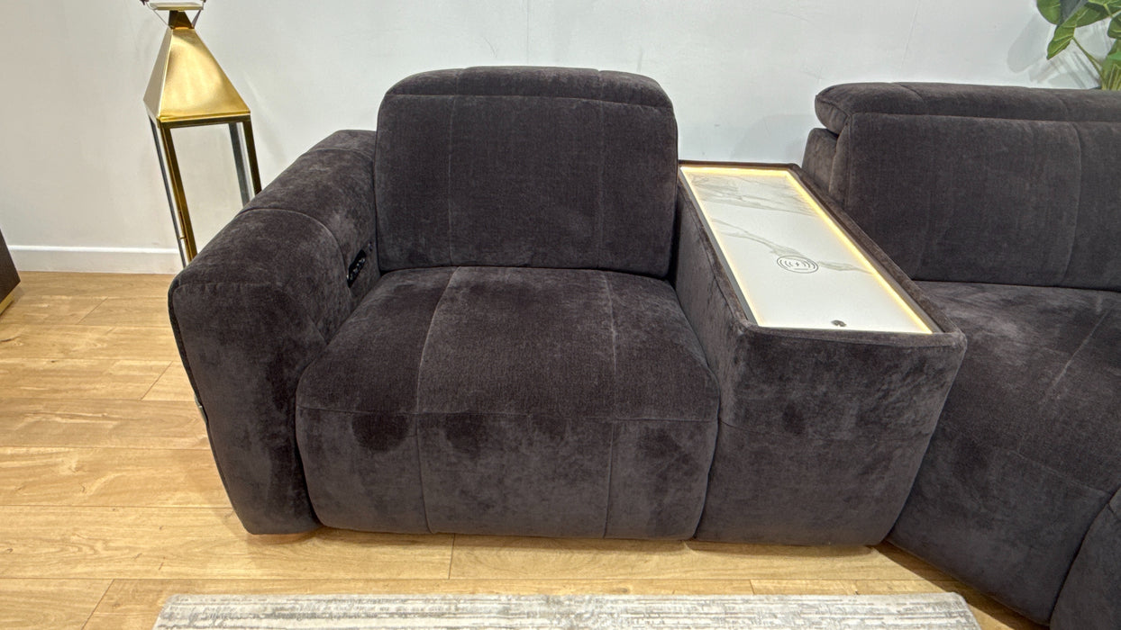 Sofology Lumiere Fabric 1.5 Console Corner 3 Power Recliner/Headrest in Relaxed Chenille Raisin