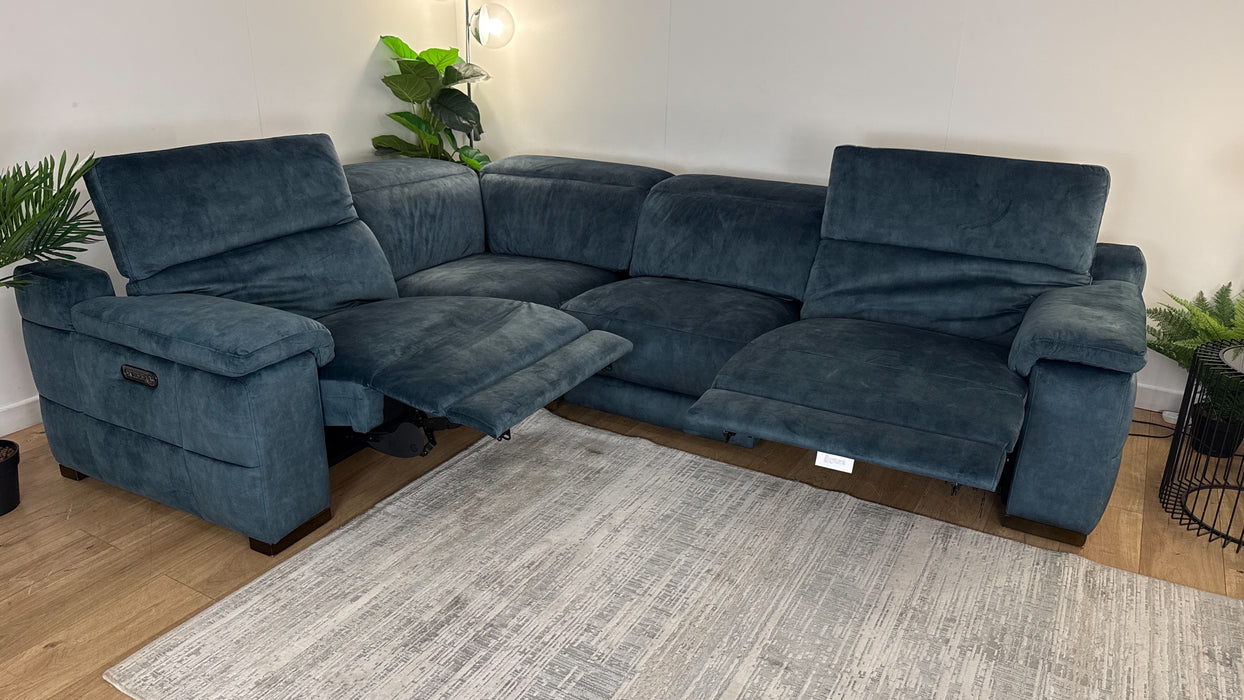 Sofology Laurence Fabric 1 Corner 3 Power Recliner/Headrest in Washed Velvet Teal