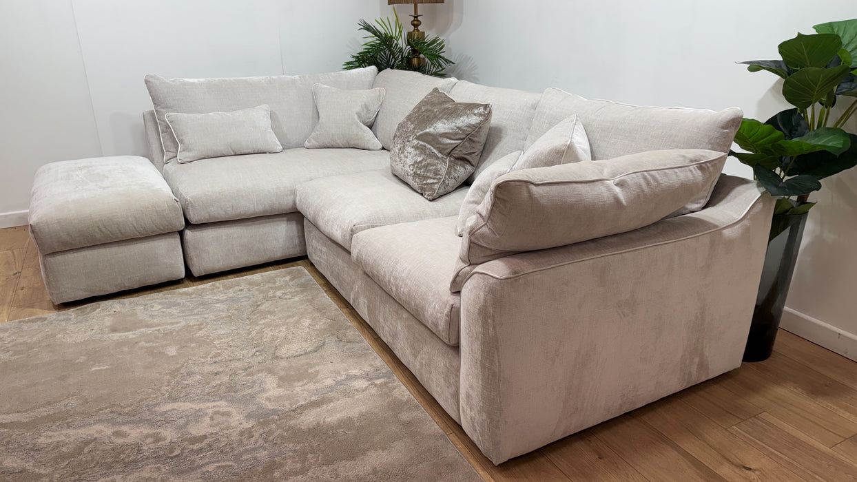 Sofology Georgio Fabric Terminal 1 Corner 3 Feather Flex Seats in Luxe Chenille Oyster Mix