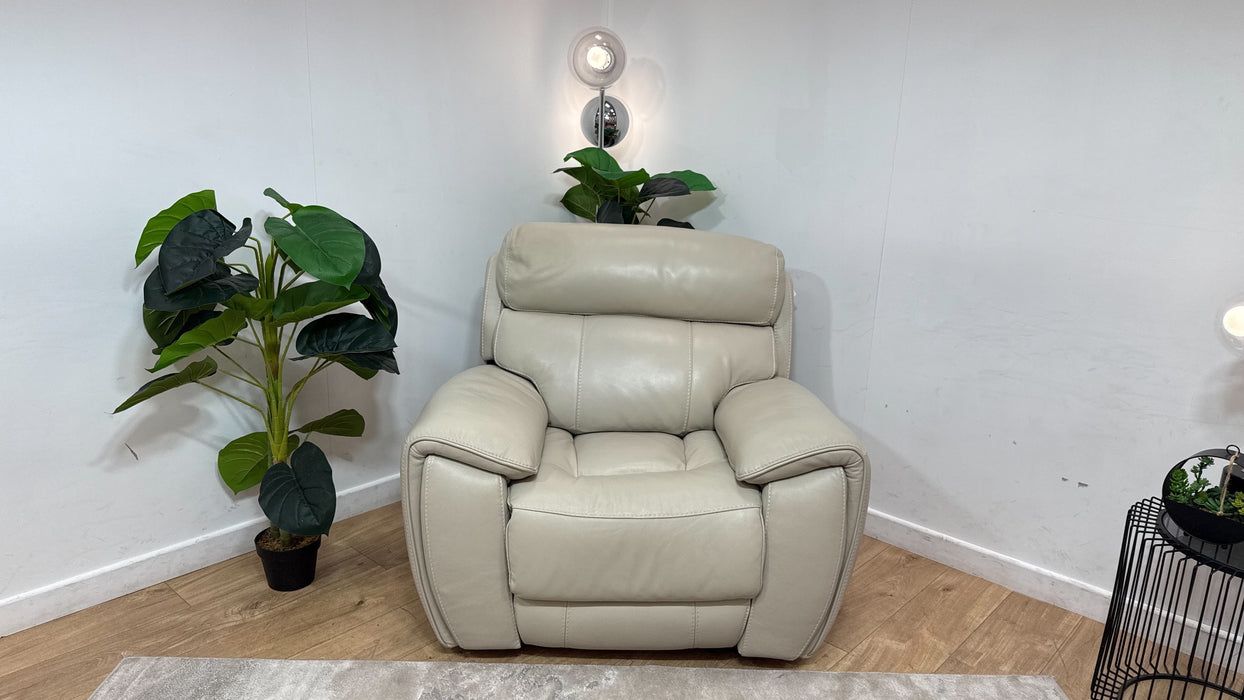Sofology Radleigh Leather Power Recliner/Headrest Chair in Trusty Soft Sheen Leather Silver