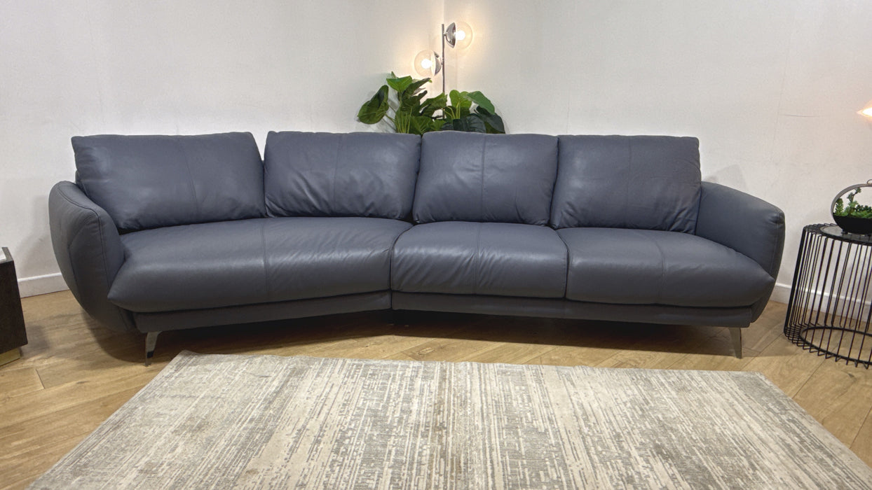 Sofology Adler Leather Asymmetric 4 Seater in Trusty Matt Steel Blue