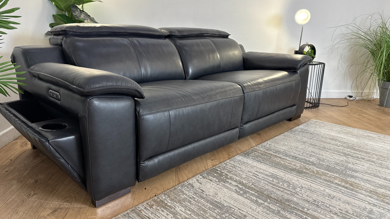 Sofology Benz Leather 3 Seater Power Recliner/Headrest in Trusty Sheen Navy