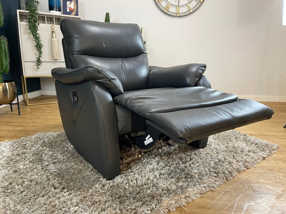 Albion Leather Chair Charcoal -  Manual Recliner (WA2)