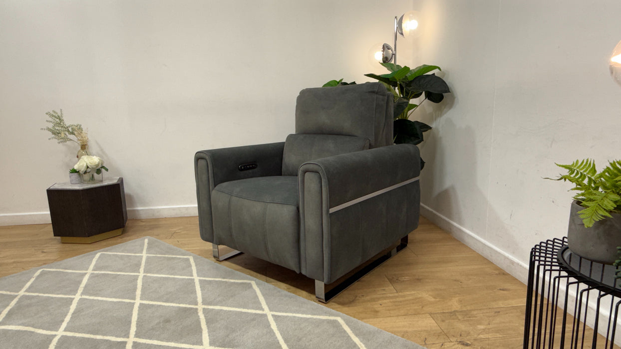 Sofology Ravello Fabric Chair Power Recliner/Headrest Lumbar Support in Lifestyle Flecked Mineral Green