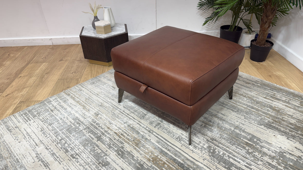 Sofology Adler Leather Storage Footstool in Relaxed Soft Brown
