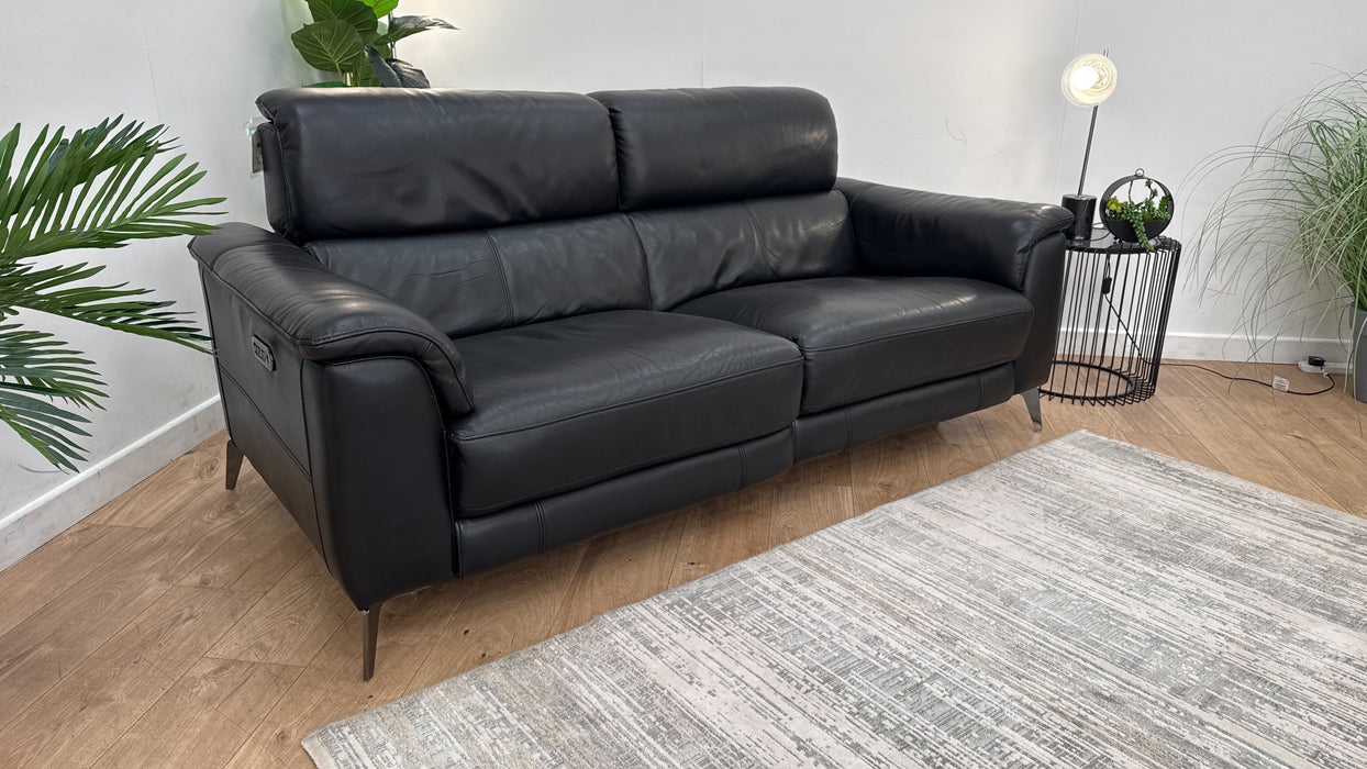 Sofology Illinois Leather 3 Seater Power Recliner/Headrest in Le Mans Black