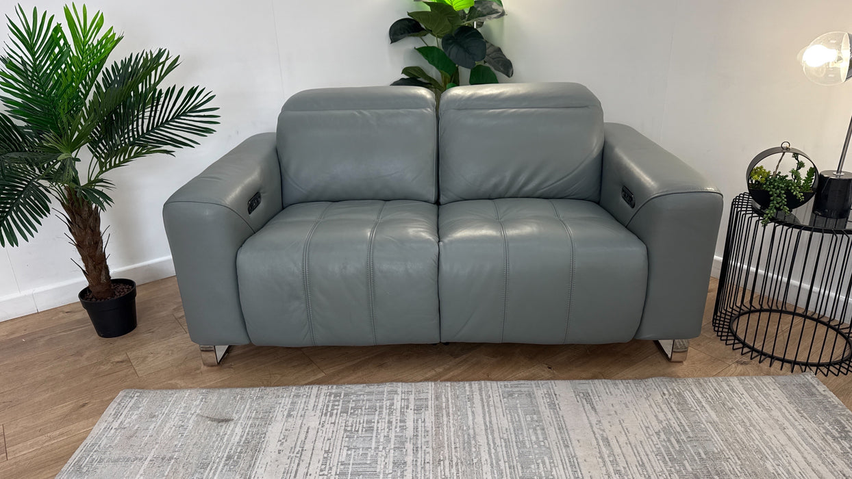 Sofology Marvella Leather 2 Seater Power Recliner/Headrest in Trusty Sheen Granite Teal