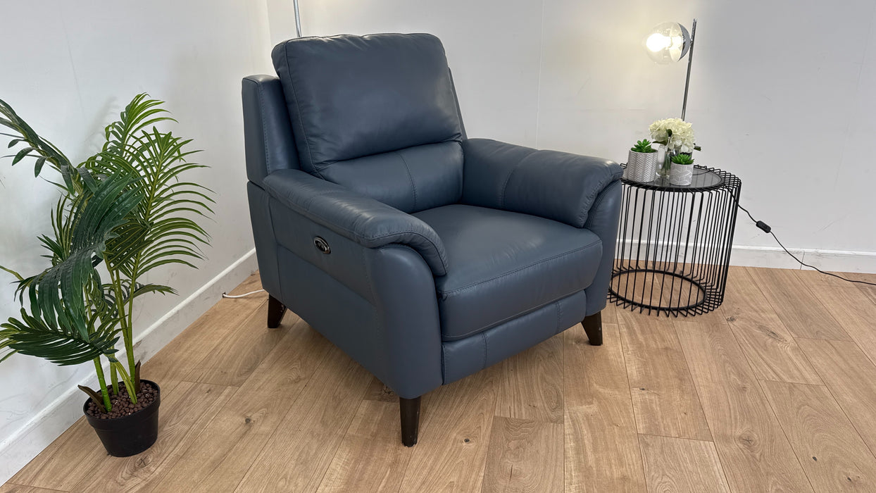 Chester 1 Seater - Leather Power Reclining Chair - Smoke Blue