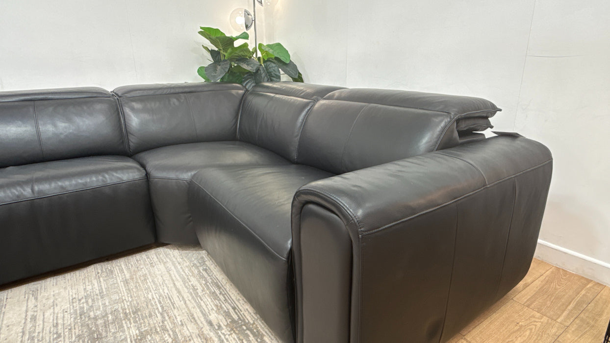 Sofology Premiere Leather 3 Corner 1.5 Power Recliner/Headrest in Trusty Embossed Jet Black