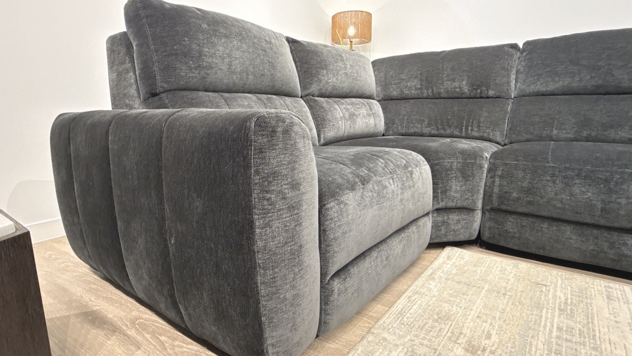 Sofology Portofino Fabric 1.5 Corner 3 Power Recliner/Headrest in Luxury Deep-Pile Chenille Slate