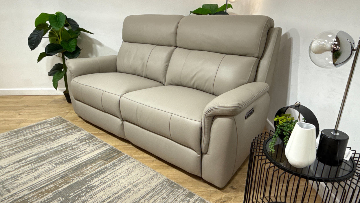 Sofology Bradie Leather 2.5 Seater Power Recliner/Headrest in Trusty Embossed Light Grey