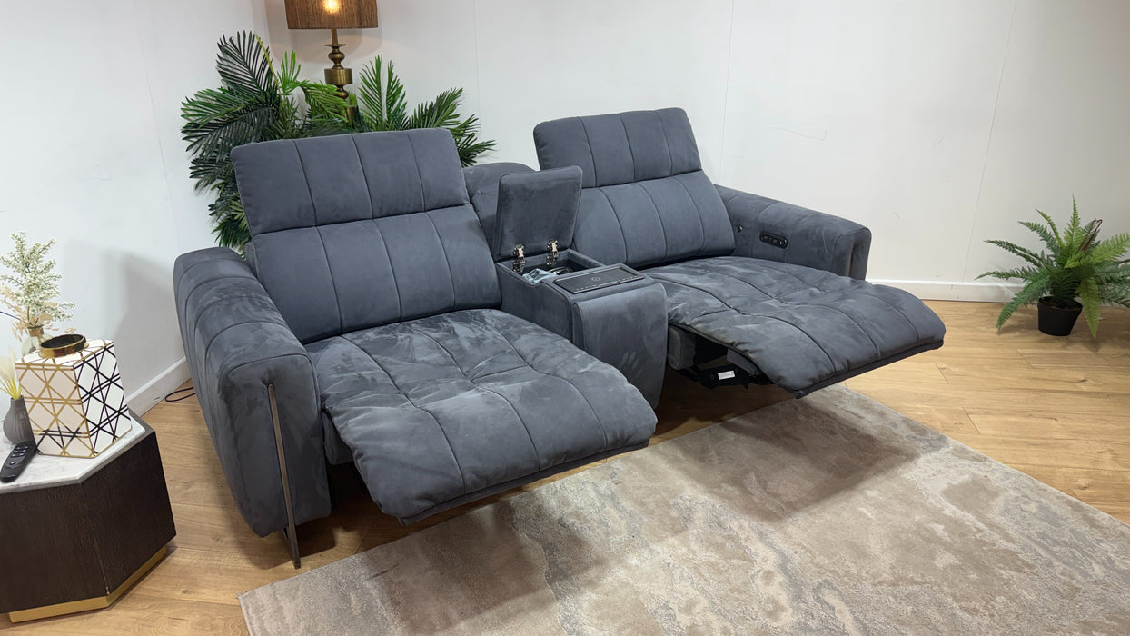 Sofology Paramount Fabric 2.5 Seater Console Power Recliner/Headrest Heated Seats Speakers in Lifestyle Nubuck Feel Charcoal