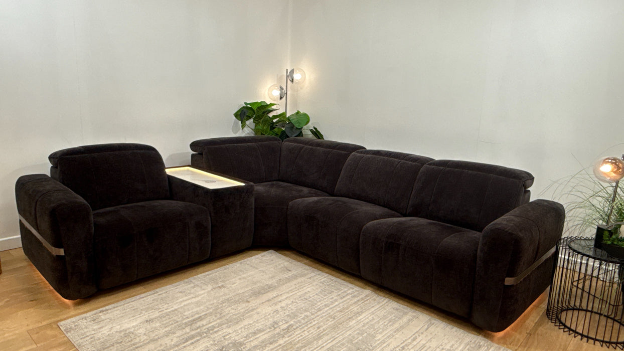 Sofology Lumiere Fabric 1.5 Console Corner 3 Power Recliner/Headrest in Relaxed Chenille Raisin