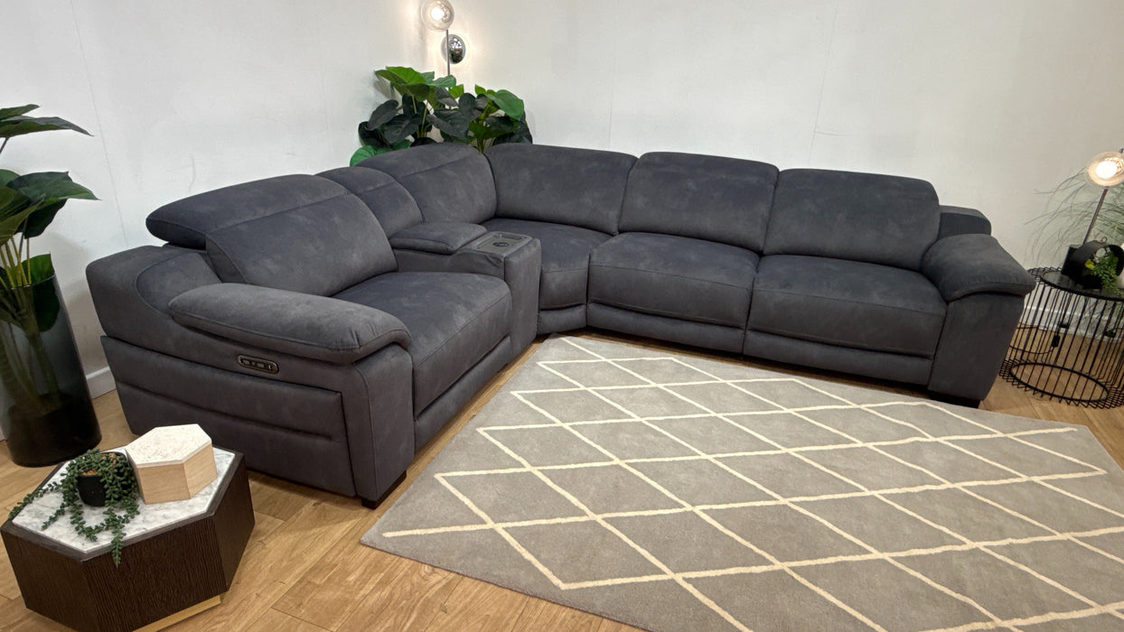Sofology Portland Fabric 1.5 Console Corner 3 Power Recliner/Headrest in Lifestyle Flecked Charcoal