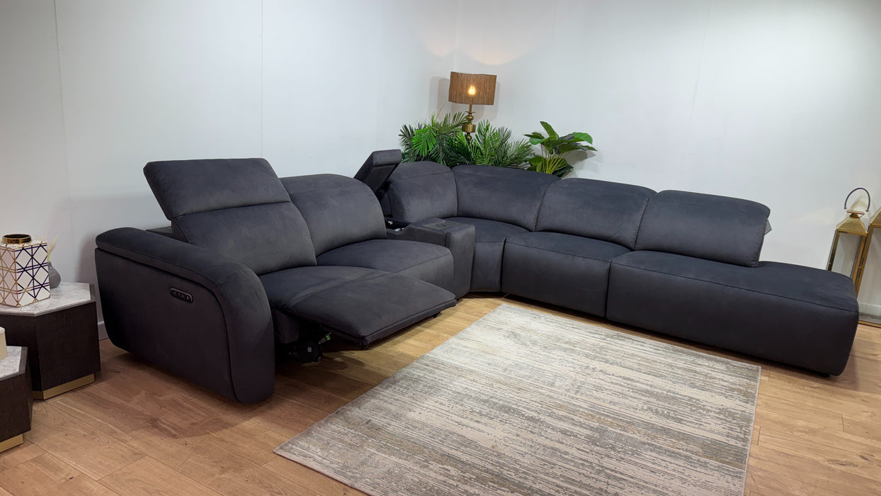 Sofology Fabric 3 Corner Console 1.5 Chaise Power Recliner/Headrest in Lifestyle Flecked Anthracite