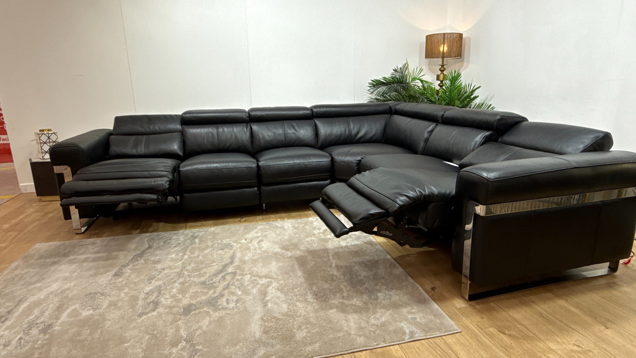 Sofology Moreno Leather 2 Corner 3 Power Recliner in Black