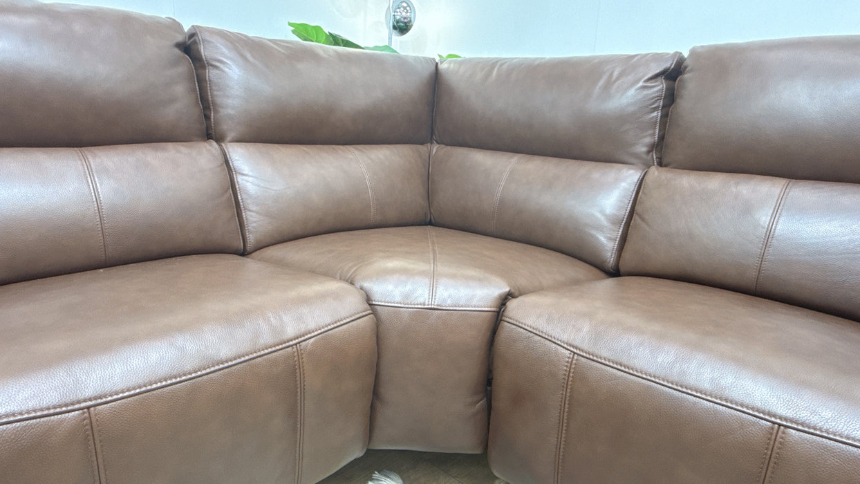 Sofology Ravello Leather 2 Corner 1 Power Recliner/Headrest Lumbar Support in Trusty Embossed Chestnut