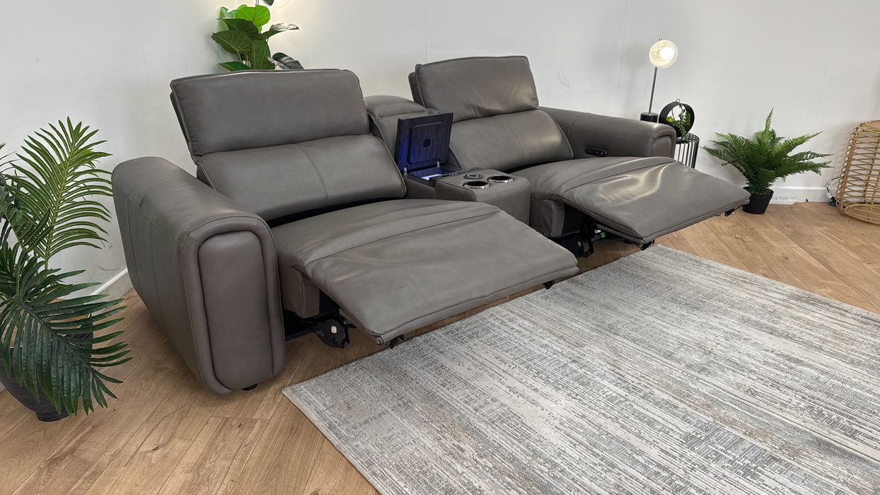 Sofology The Premiere 2.5 Seater Recliner Sofa Console in Trusty Embossed Leather Grey