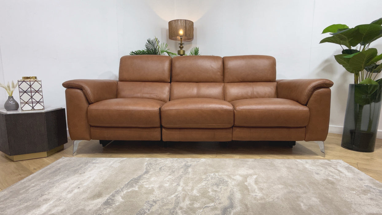 Sofology Leather Illinois 3 Seater Power Recliner + HDRest in Tan
