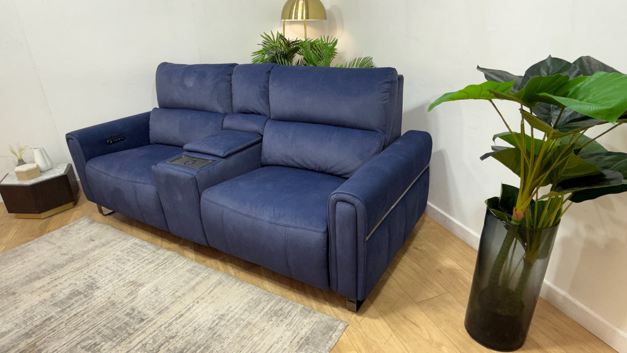 Sofology Ravello Fabric 2.5 Seater Console Power Recliner/Headrest Lumbar Support in Lifestyle Flecked Navy