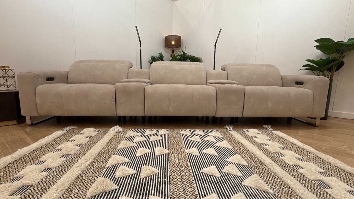 Sofology Marvella Fabric 3 Seater Cinema Sofa Console Power Recliner/Headrest in Lifestyle Flecked Ivory