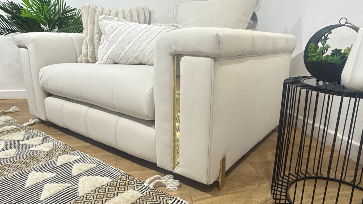 Sofology Oscar Fabric Loveseat Gold Trim in Super Matt Velvet Ecru Mix