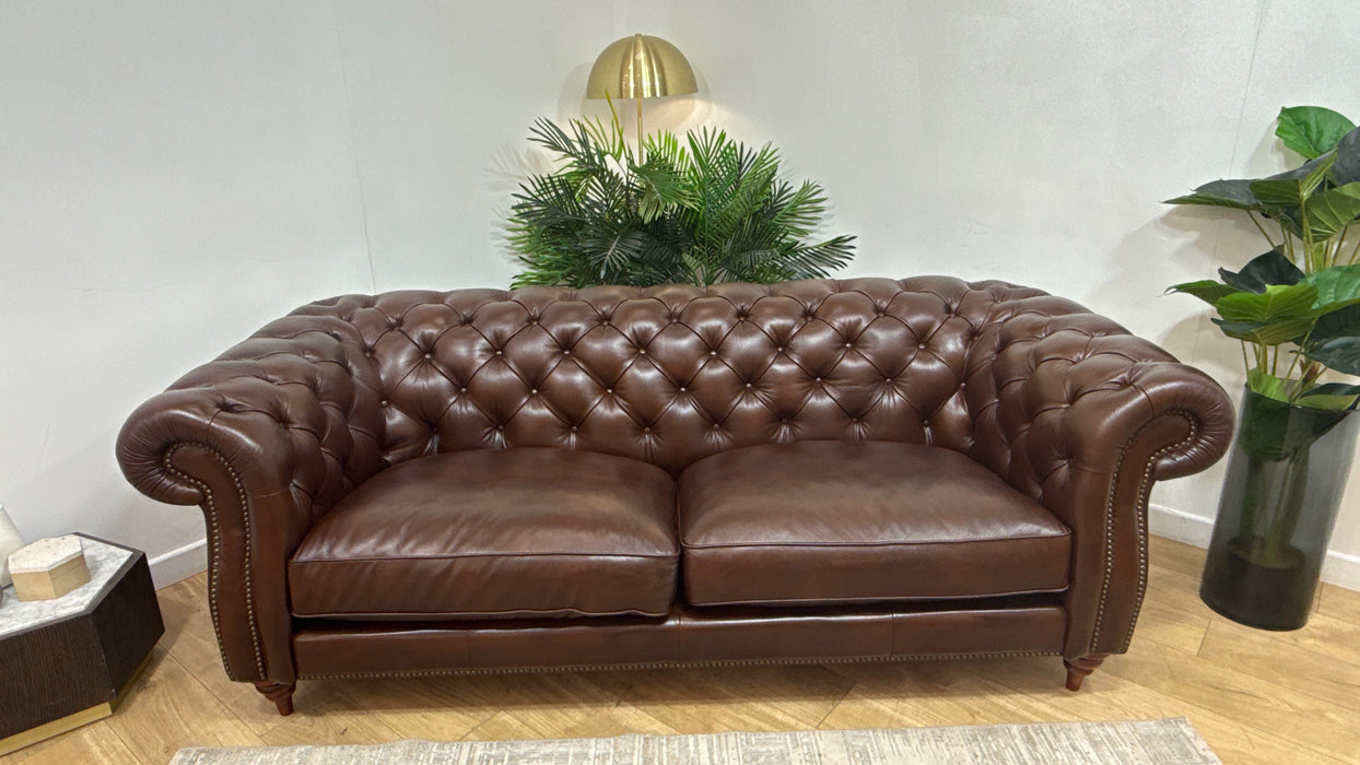 Sofology Darcy Leather 3 Seater with Studs in Trusty Supersoft Sheen Chestnut