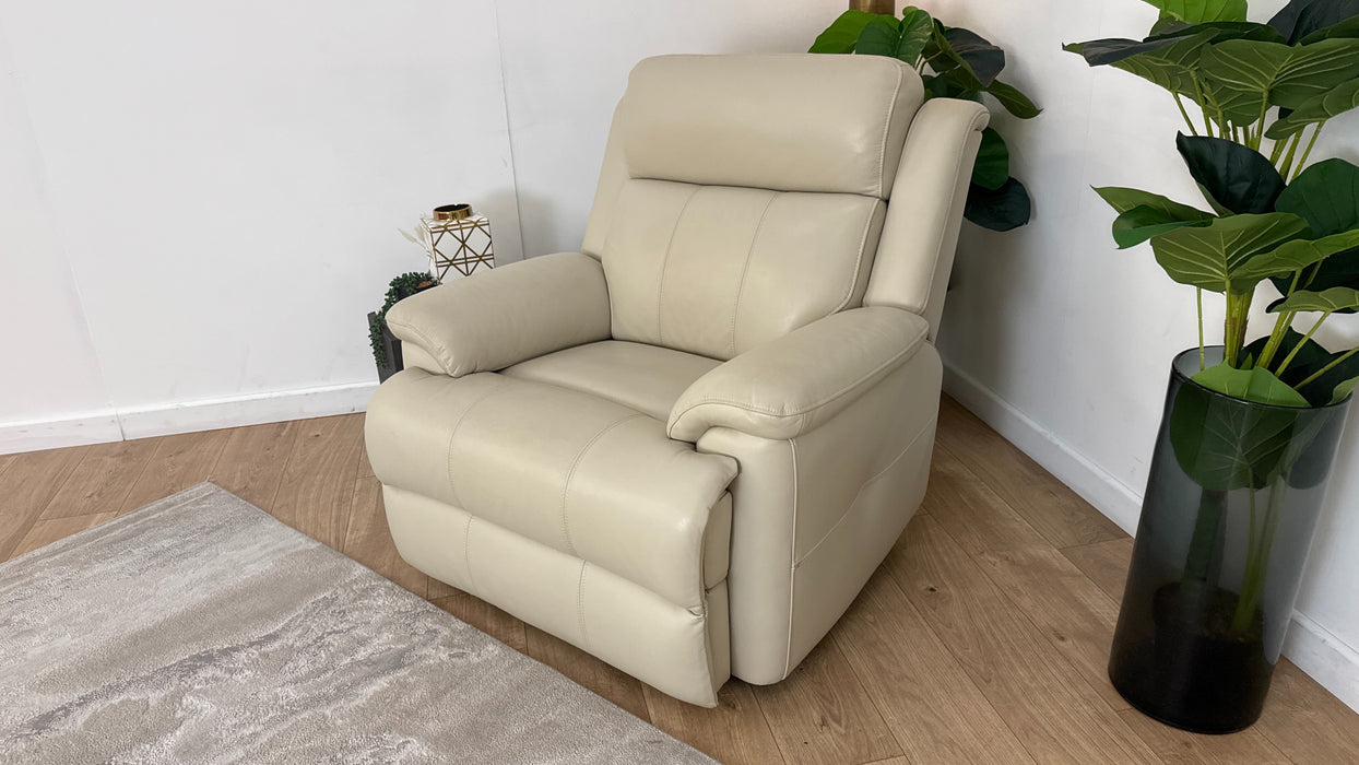 Sofology Gracie Leather Chair Power Recliner/Headrest Heated Seat in Trusty Sheen Bone China