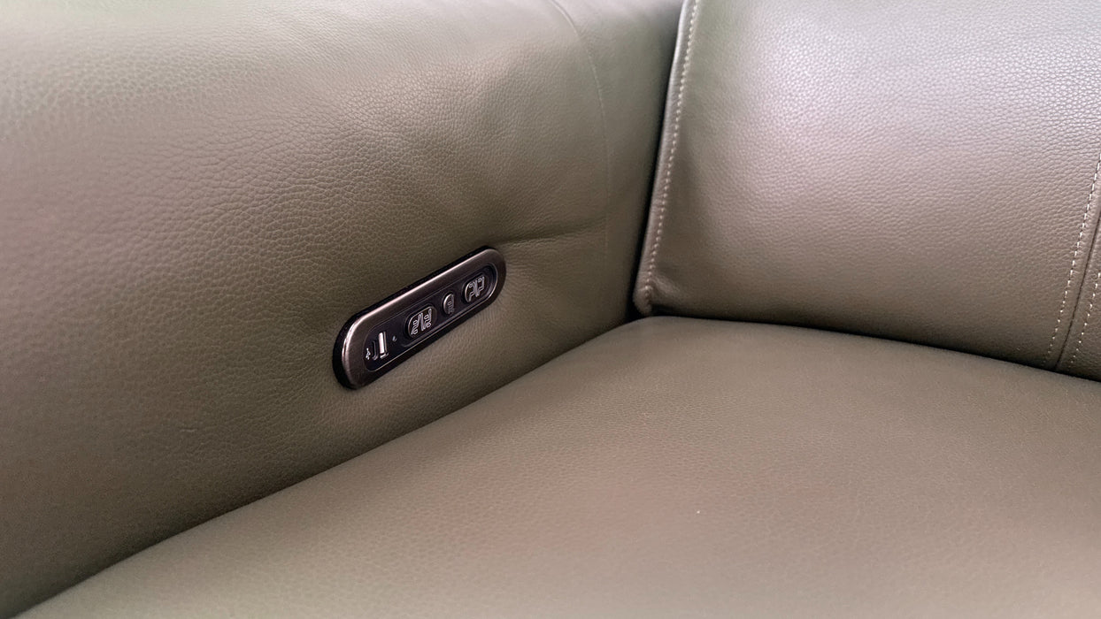 Sofology Premiere Leather 3 Seater Power Recliner/Headrest in Trusty Embossed Dark Olive